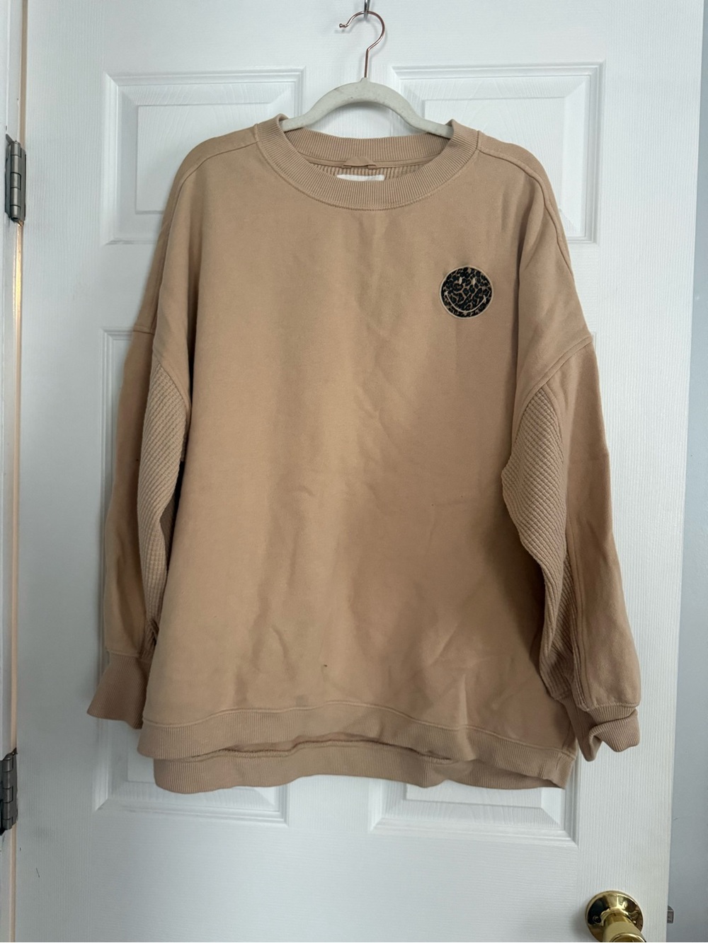Aerie Crewneck Sweatshirt in Tan with Subtle Patch